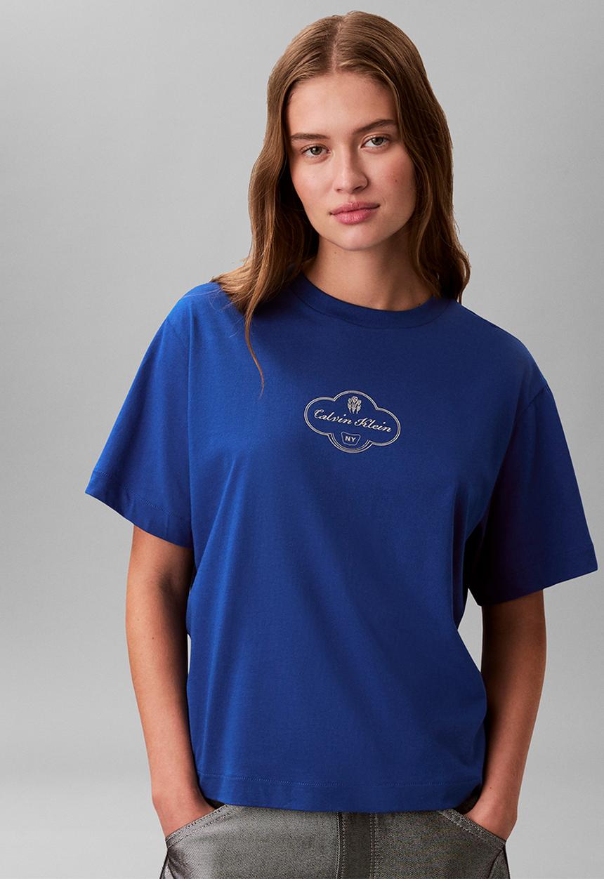 Calvin Klein - Short sleeve boxy coctail logo tee - admiral blue