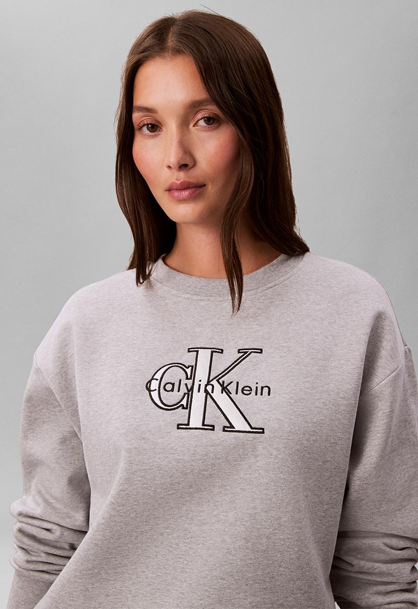 Calvin Klein - Long sleeve foil monologo french terry rlxd crew - heroic grey heather