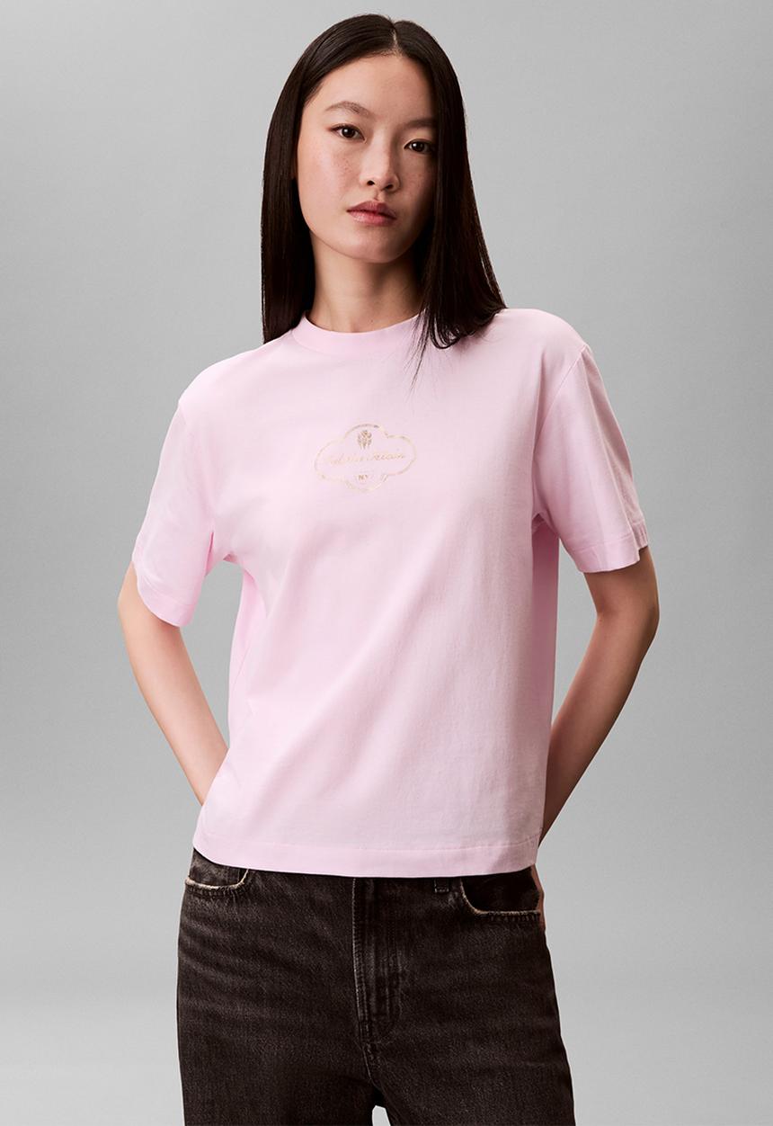 Calvin Klein - Short sleeve boxy cocktail logo tee - pearly pink
