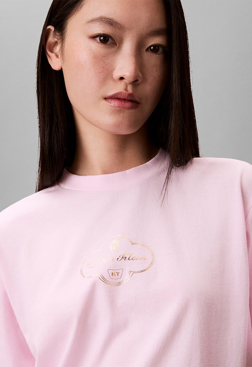 Calvin Klein - Short sleeve boxy cocktail logo tee - pearly pink