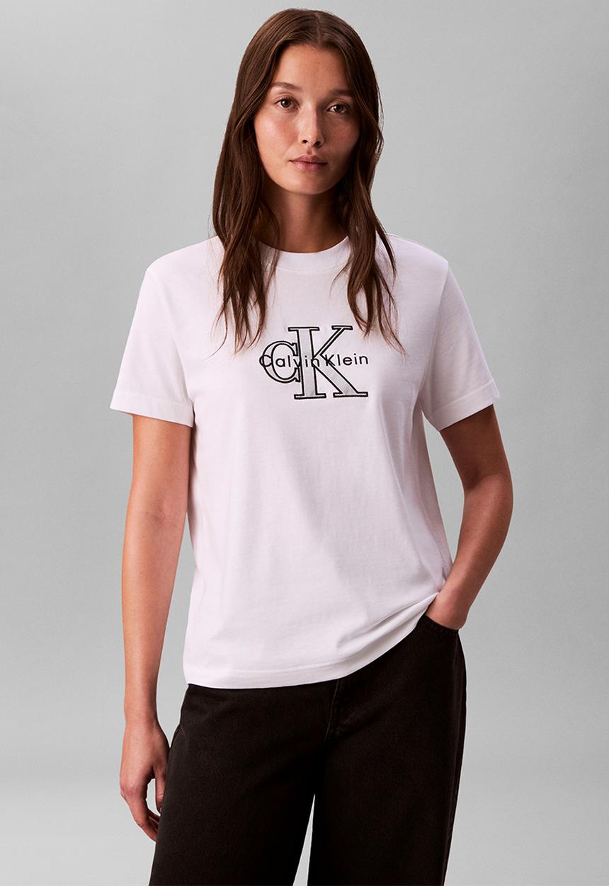 Calvin Klein - Short sleeve classic monologo metallic cneck tee - brilliant white