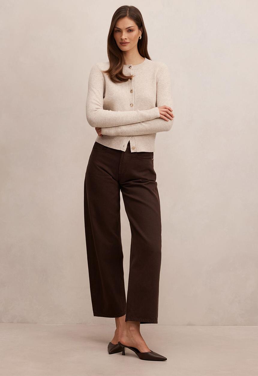 Forever New - May Crew Neck Cardigan In Soft Oatmeal