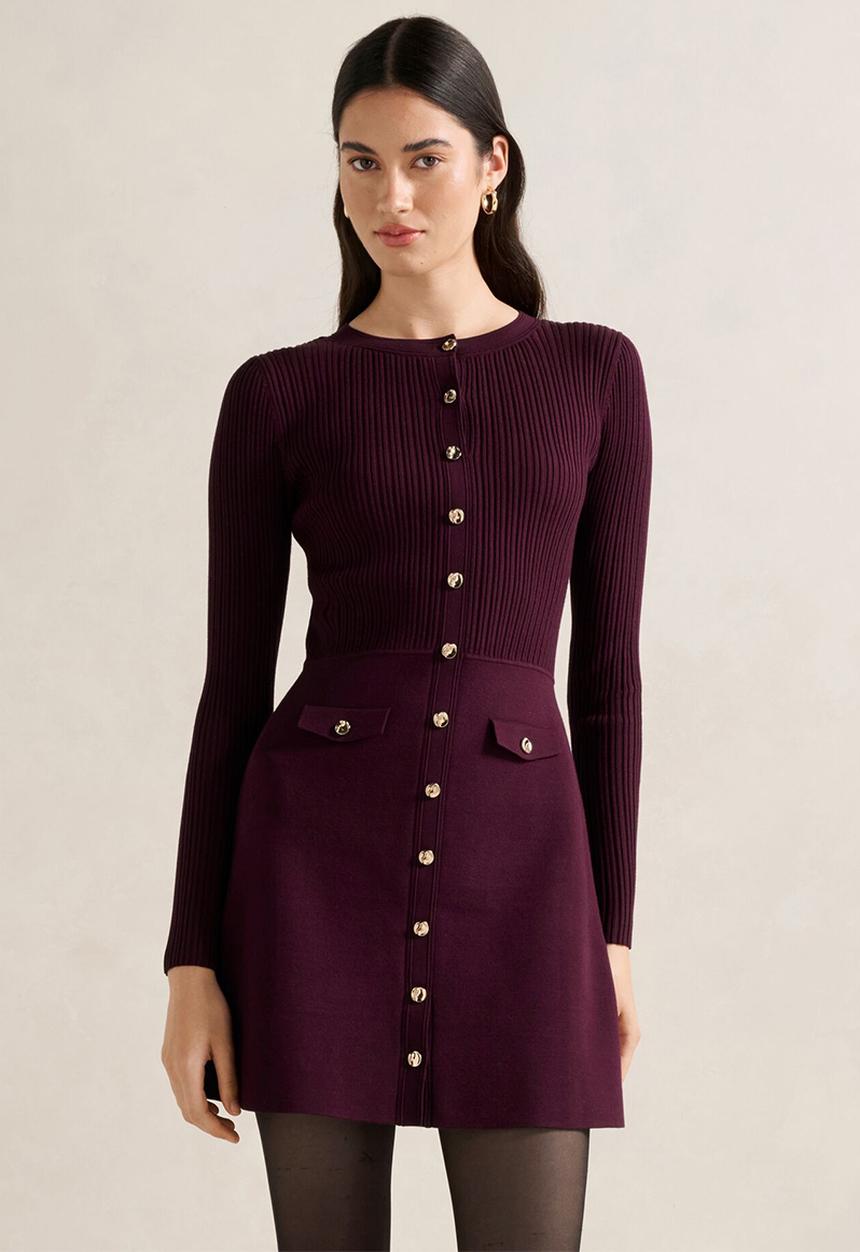 Forever New - Issie long sleeve knit mini dress in mulberry