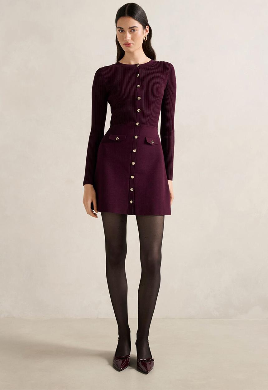 Forever New - Issie long sleeve knit mini dress in mulberry