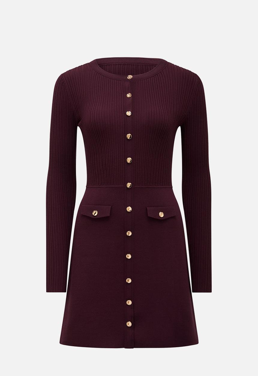 Forever New - Issie long sleeve knit mini dress in mulberry