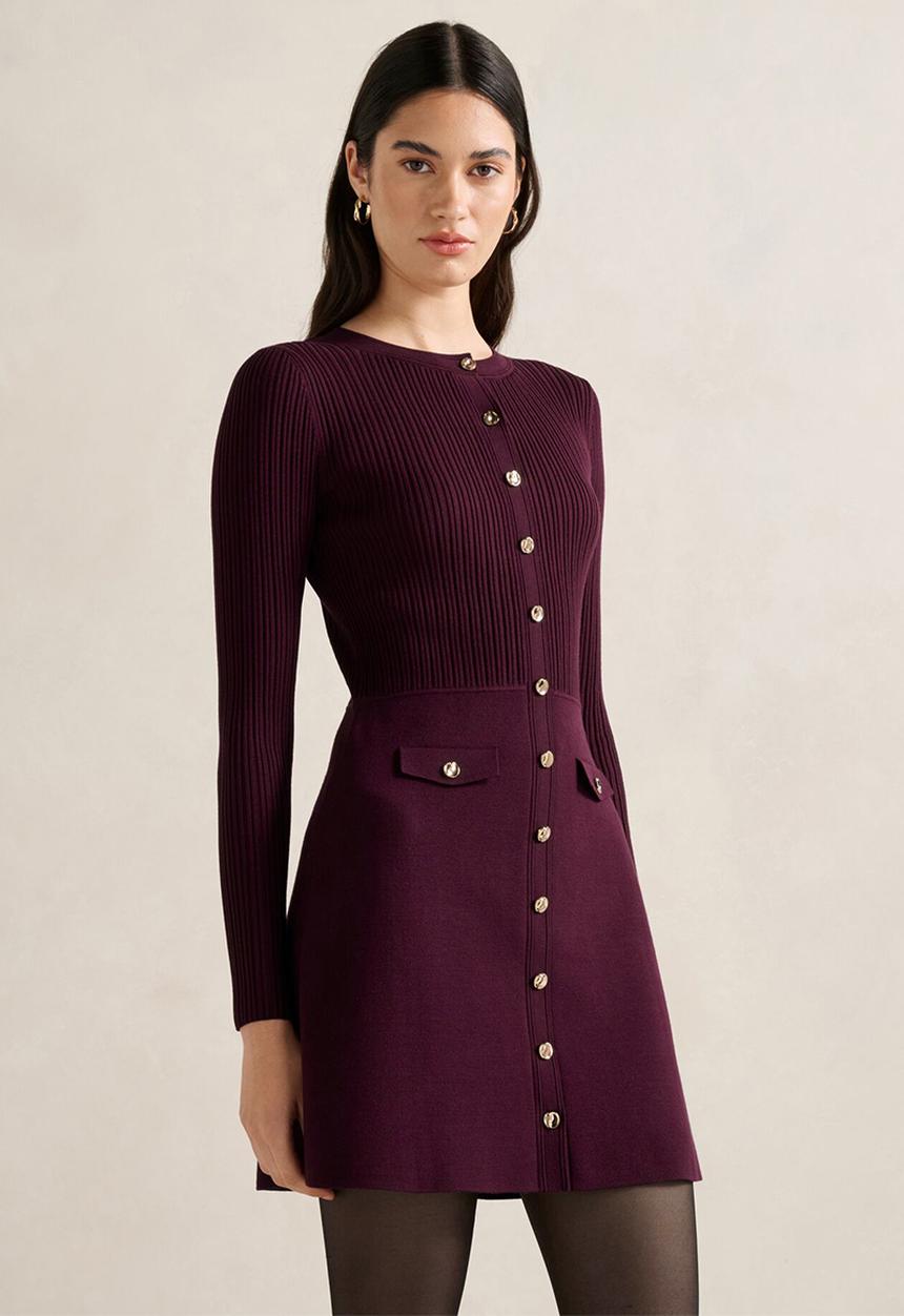 Forever New - Issie long sleeve knit mini dress in mulberry