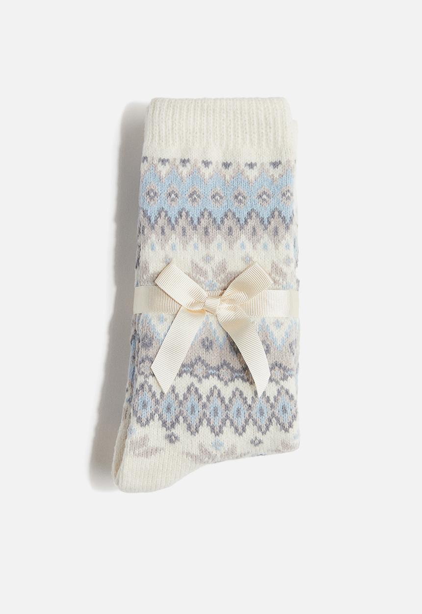 H&M - 2-pack socks - cream/blue patterned