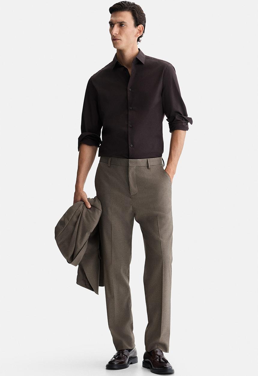 H&M - Slim fit easy-iron shirt - dark brown