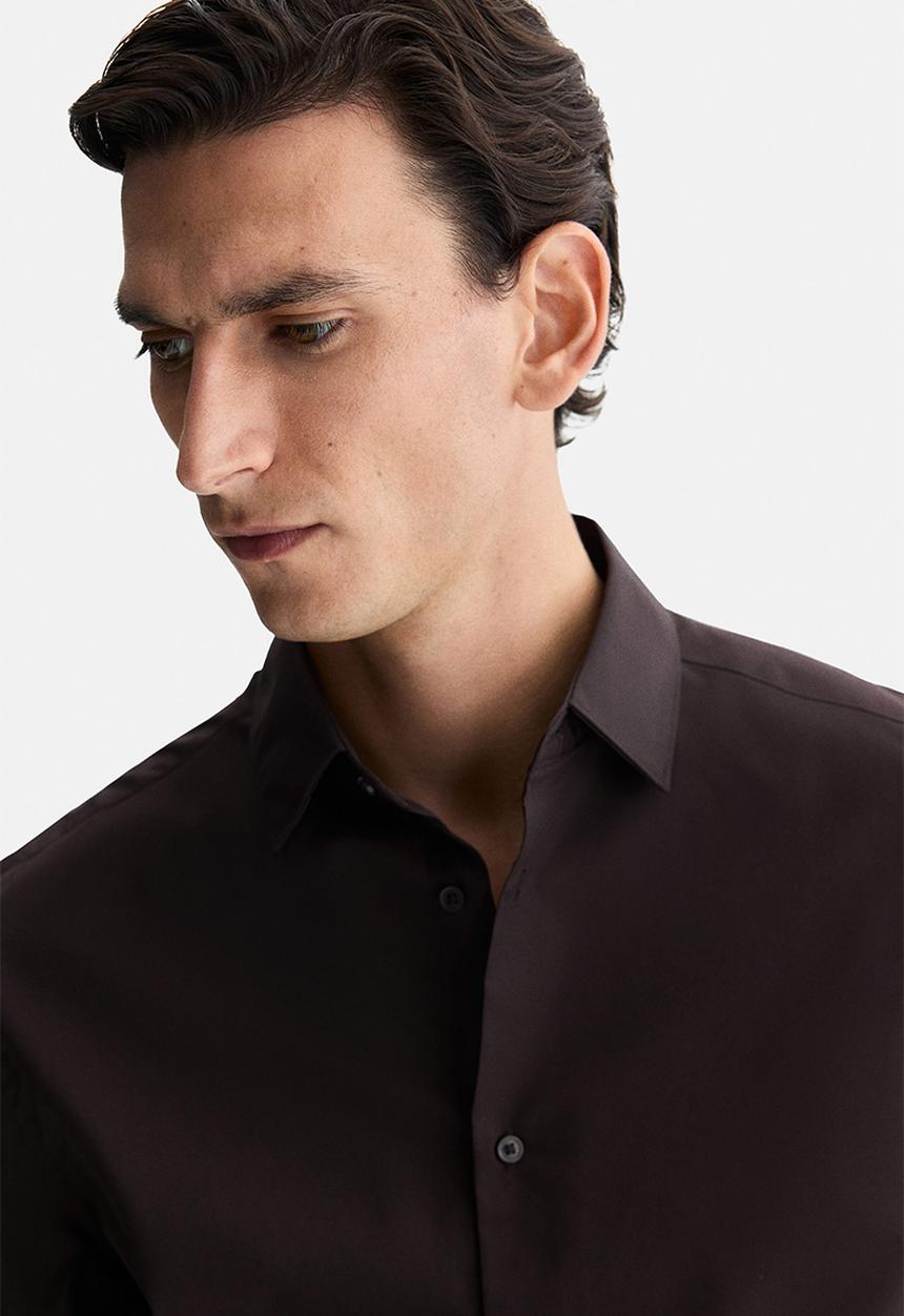 H&M - Slim fit easy-iron shirt - dark brown