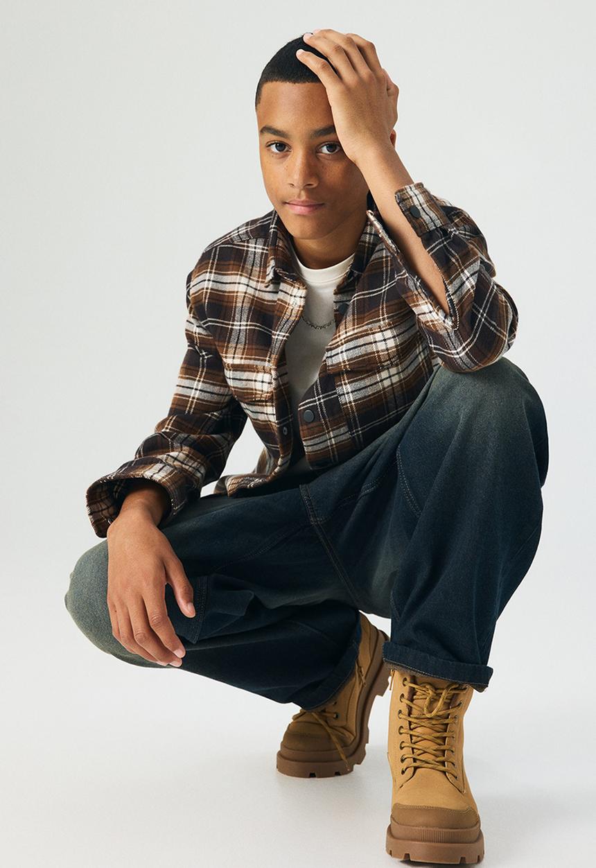 H&M - Cotton flannel overshirt - brown/checked