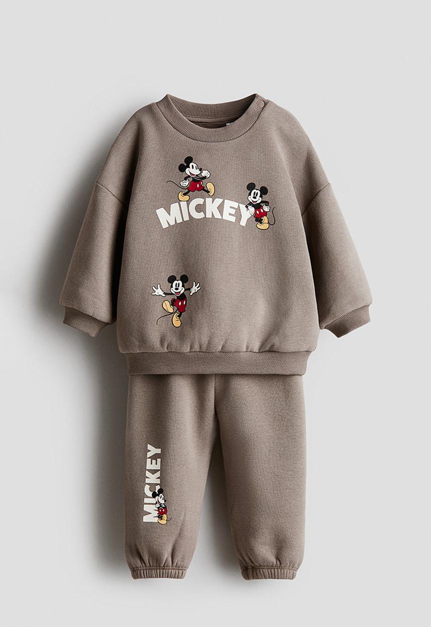 H&M - 2-piece printed sweatshirt set - greige/mickey mouse
