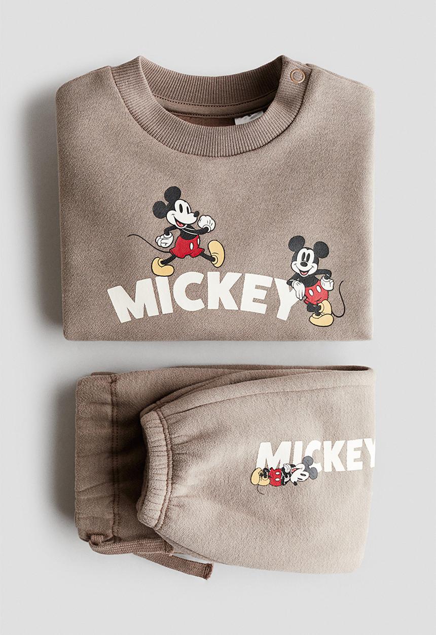 H&M - 2-piece printed sweatshirt set - greige/mickey mouse