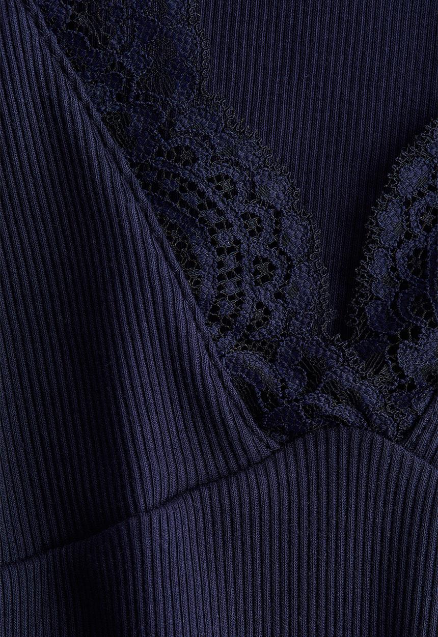 H&M - Lace-trimmed top - navy blue