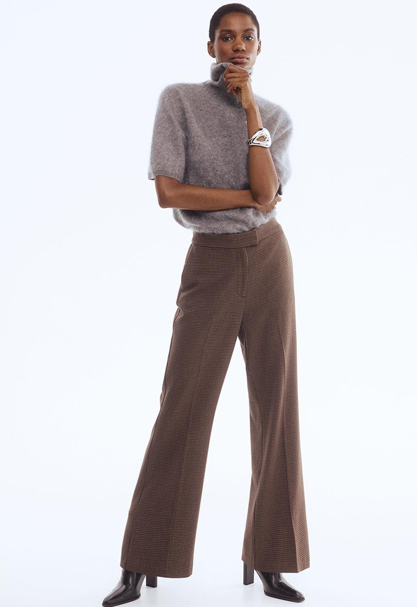 Bootcut trousers - dark beige/dogtooth pattern - 1297135007