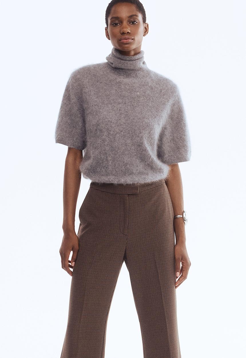 H&M - Bootcut trousers - dark beige/dogtooth pattern