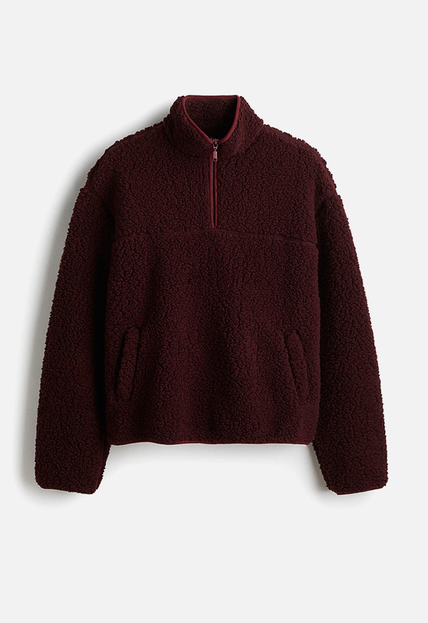 H&M - Zip-top teddy sweatshirt - burgundy