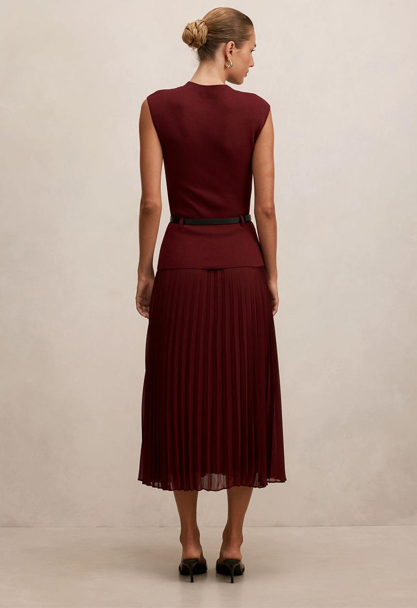 Forever New - Lorelei woven mixed midi dress in burgundy rose