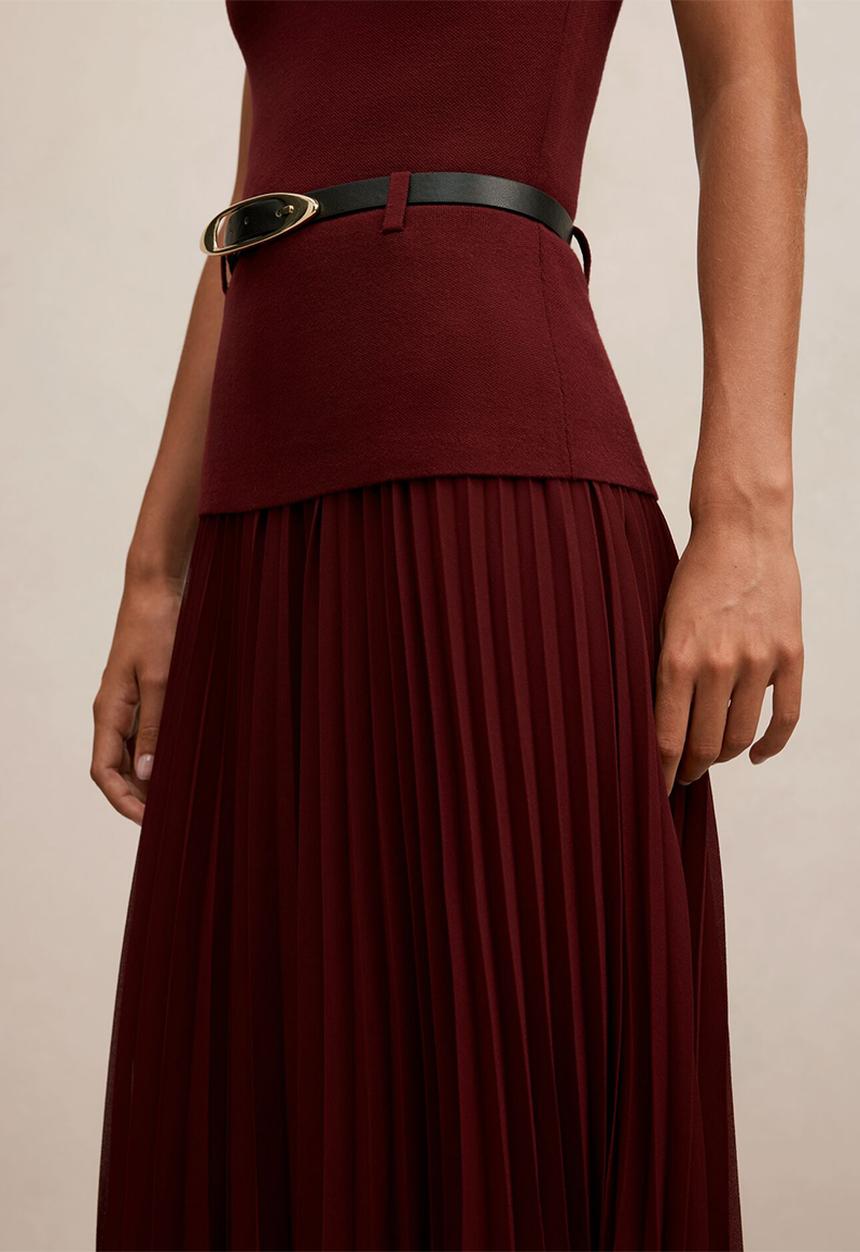 Forever New - Lorelei woven mixed midi dress in burgundy rose