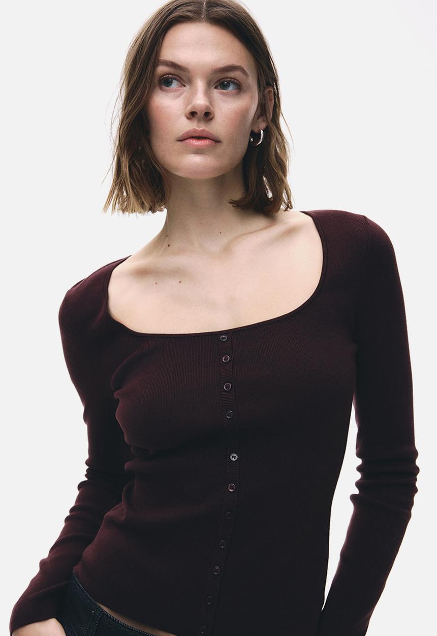 トップス efu BRUSHED SQUARE NECK TOP Square-neck top - burgundy - 1303139002