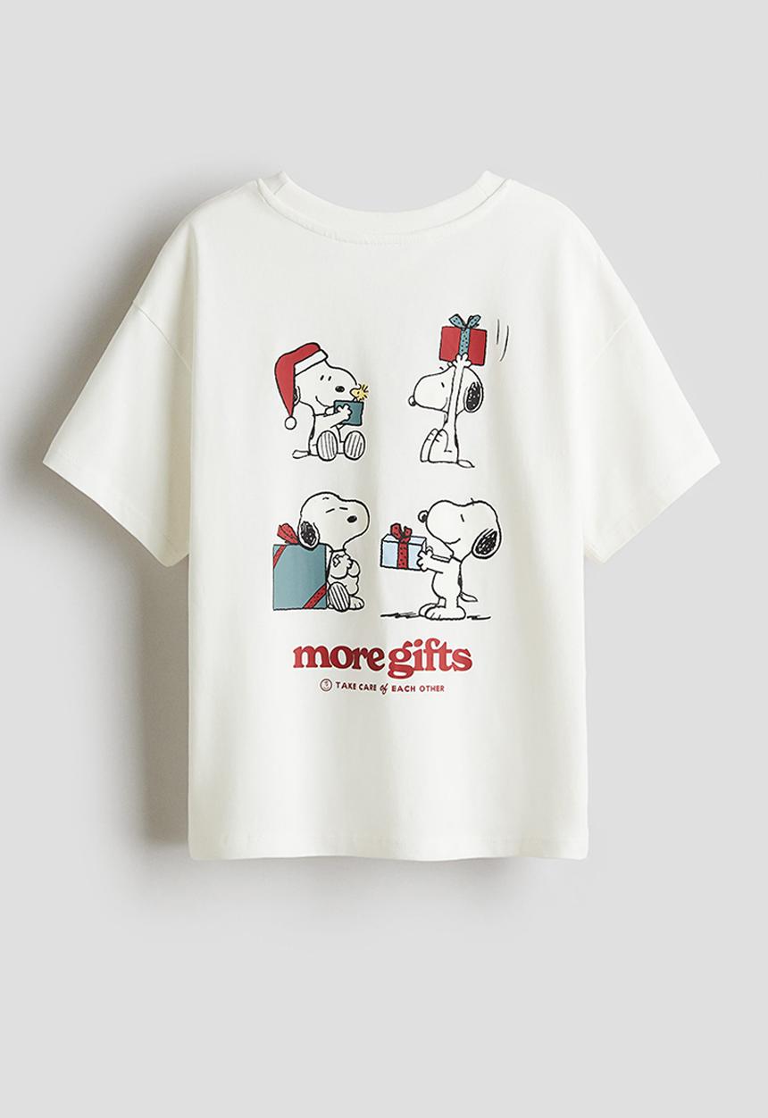 H&M - Loose-fit printed cotton t-shirt - white/snoopy