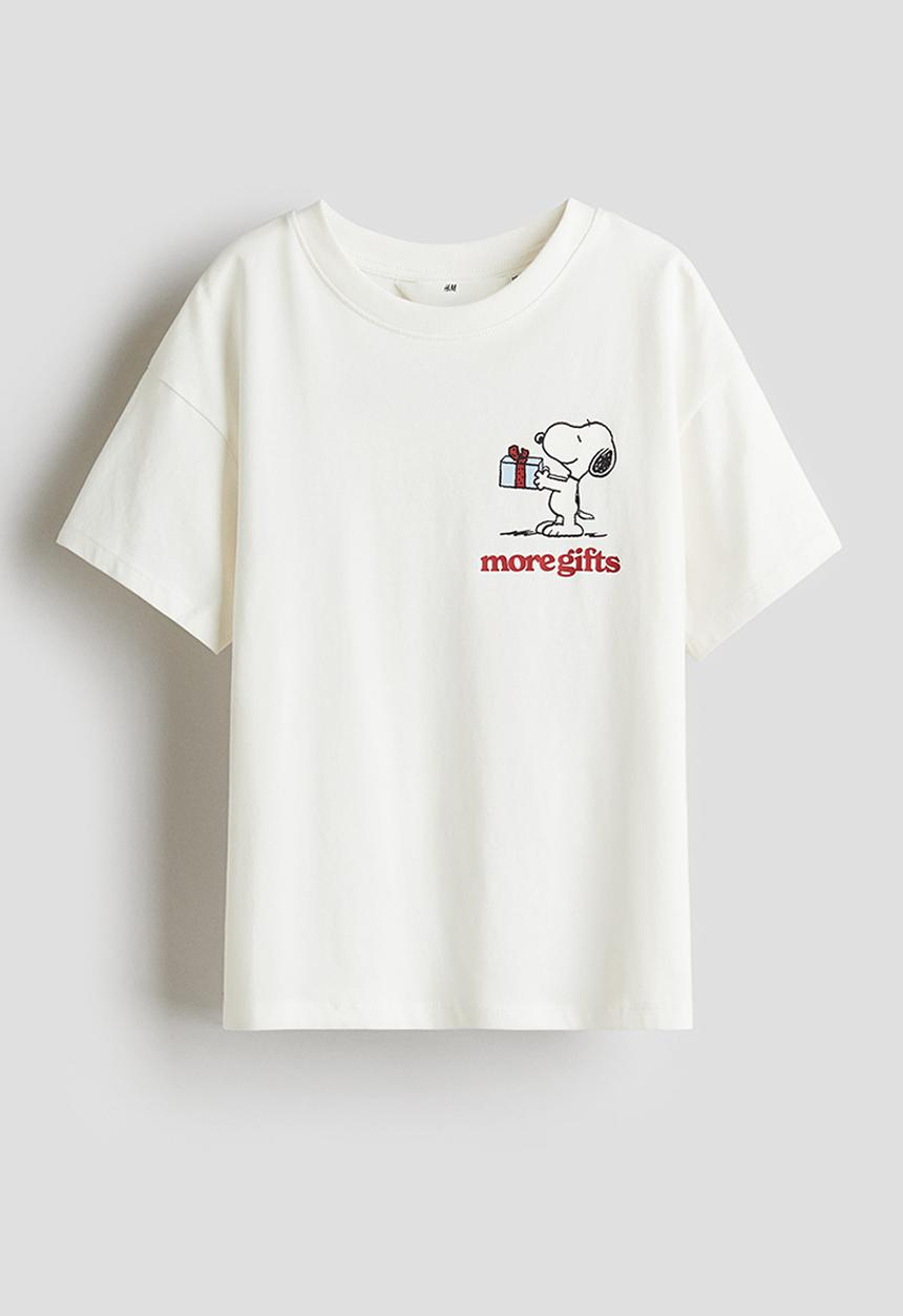 H&M - Loose-fit printed cotton t-shirt - white/snoopy