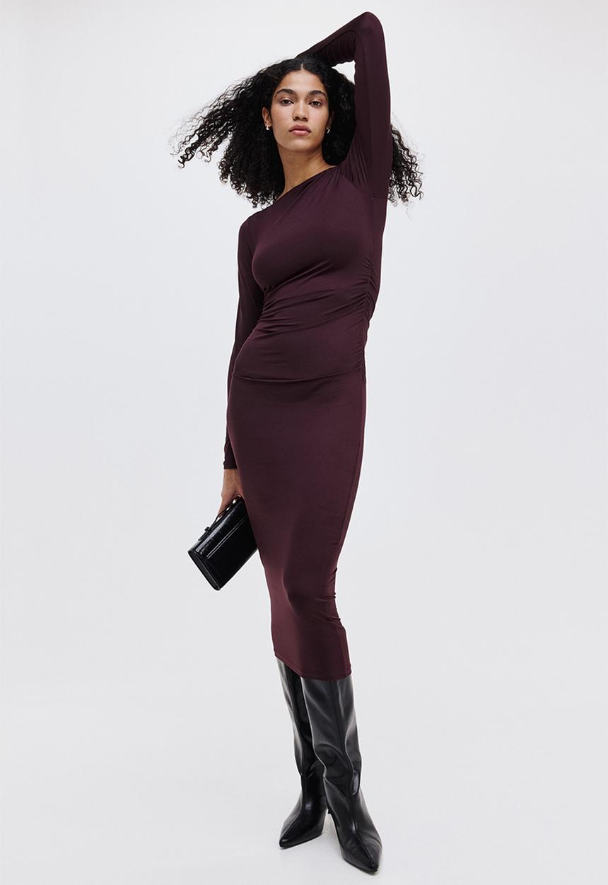 H&M - Draped bodycon dress - burgundy