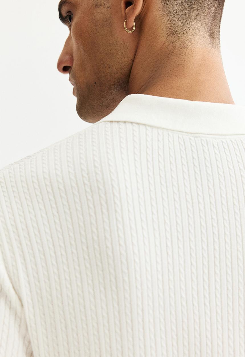 H&M - Regular fit cable-knit polo shirt - white