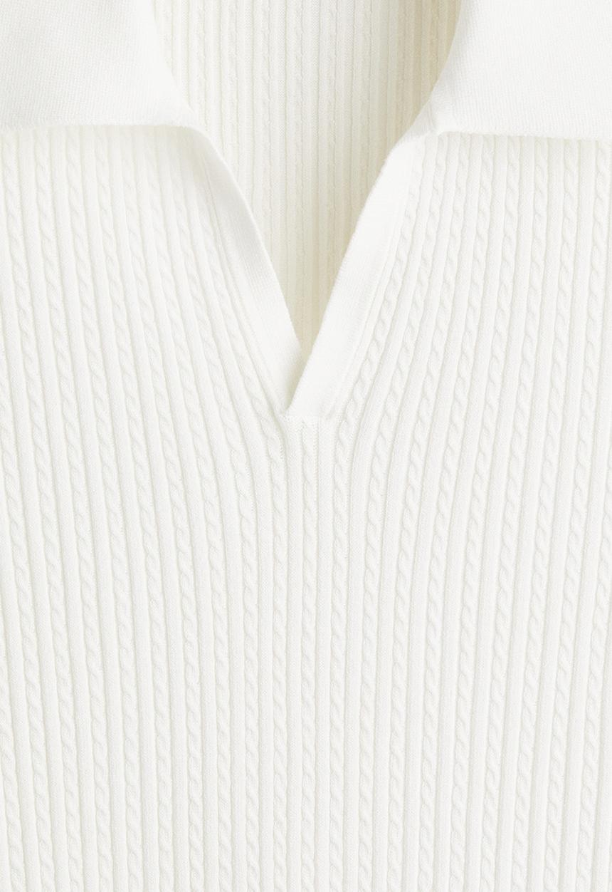 H&M - Regular fit cable-knit polo shirt - white