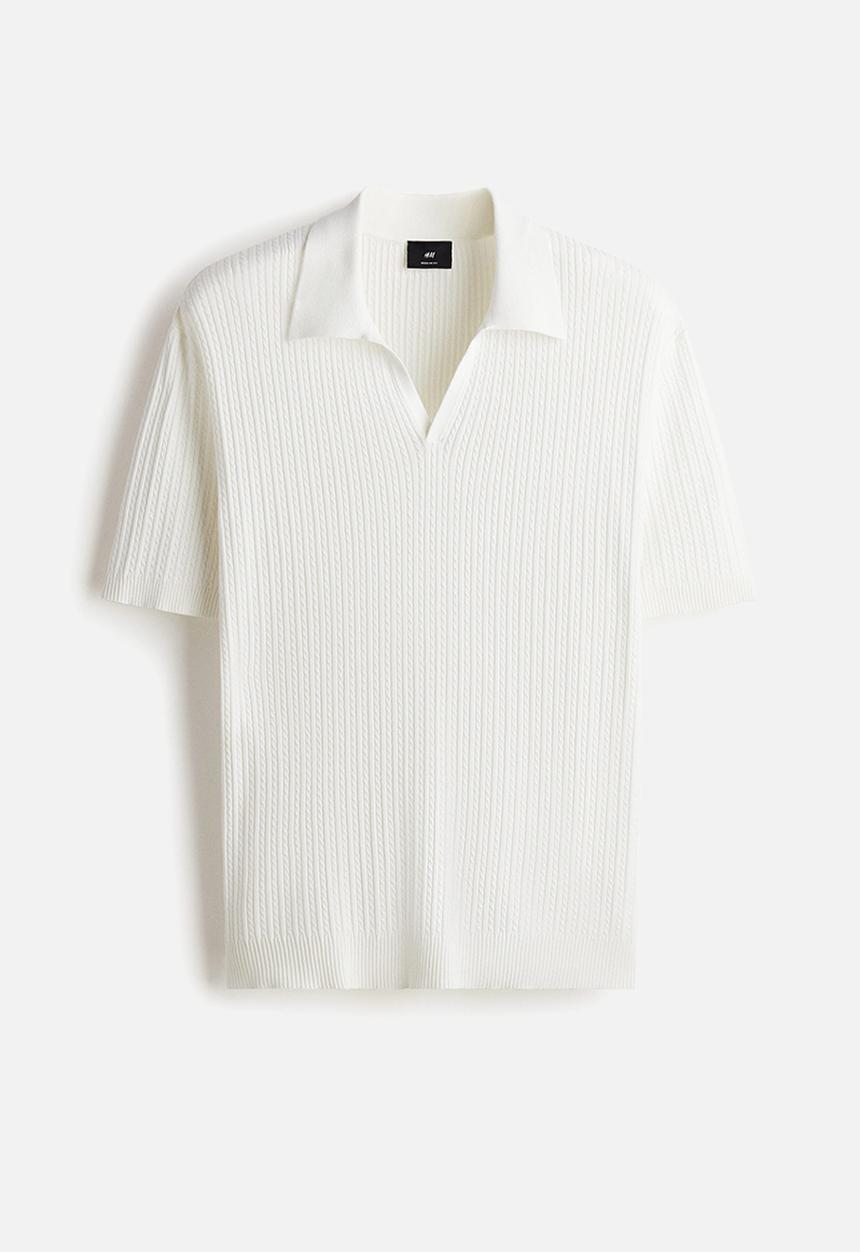 H&M - Regular fit cable-knit polo shirt - white