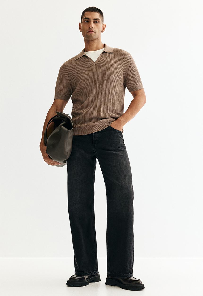H&M - Regular fit cable-knit polo shirt - beige