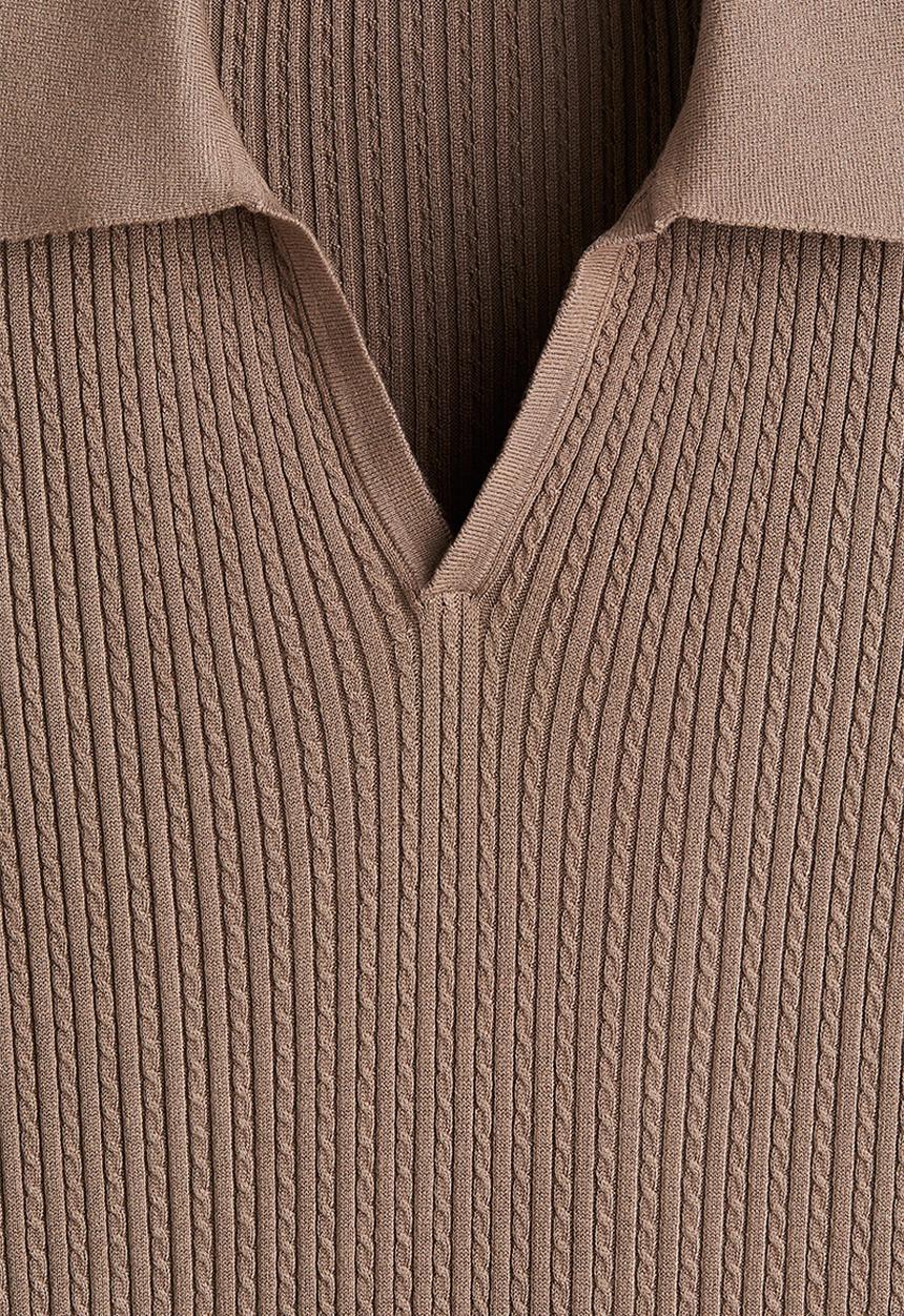 H&M - Regular fit cable-knit polo shirt - beige