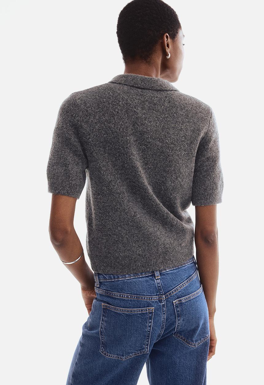 H&M - Short-sleeved collared cardigan - dark grey marl