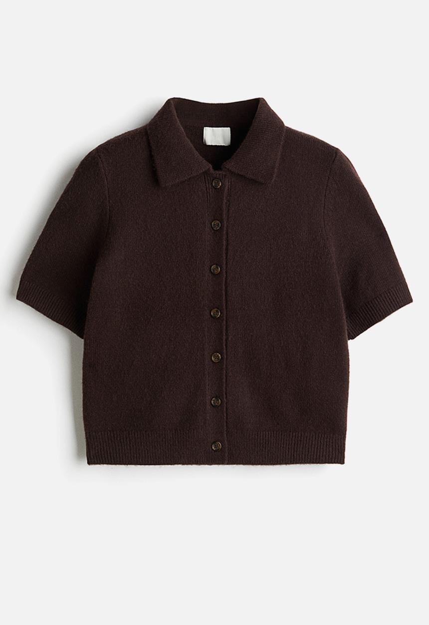 H&M - Short-sleeved collared cardigan - dark brown