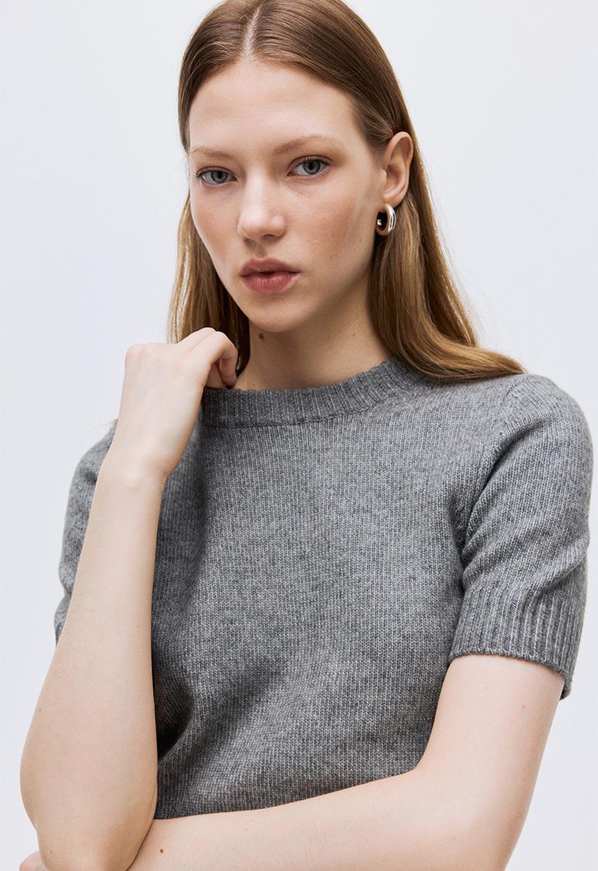 H&M - Short-sleeved jumper - grey marl