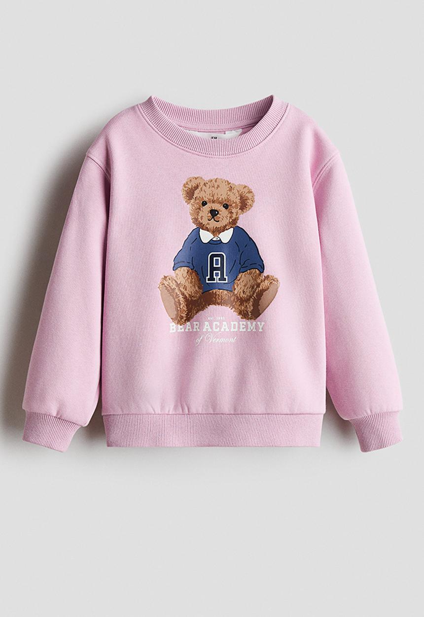 H&M - Printed brushed-inside sweatshirt - pink/bear academy