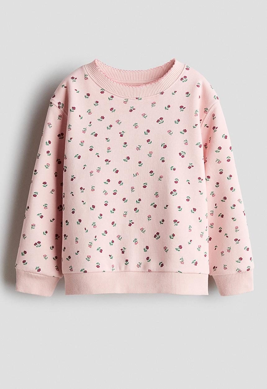 H&M - Printed brushed-inside sweatshirt - light pink/floral