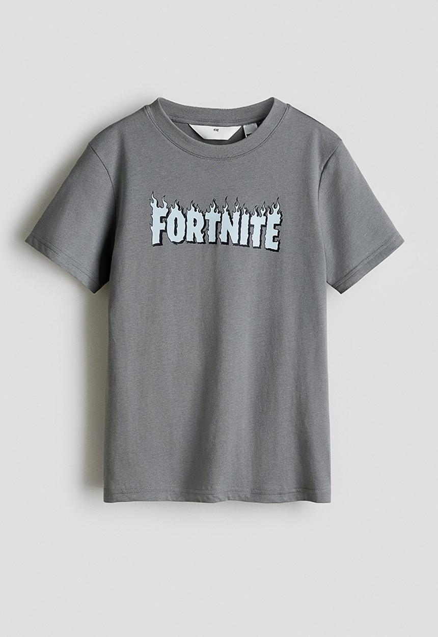 H&M - Printed t-shirt - grey/fortnite