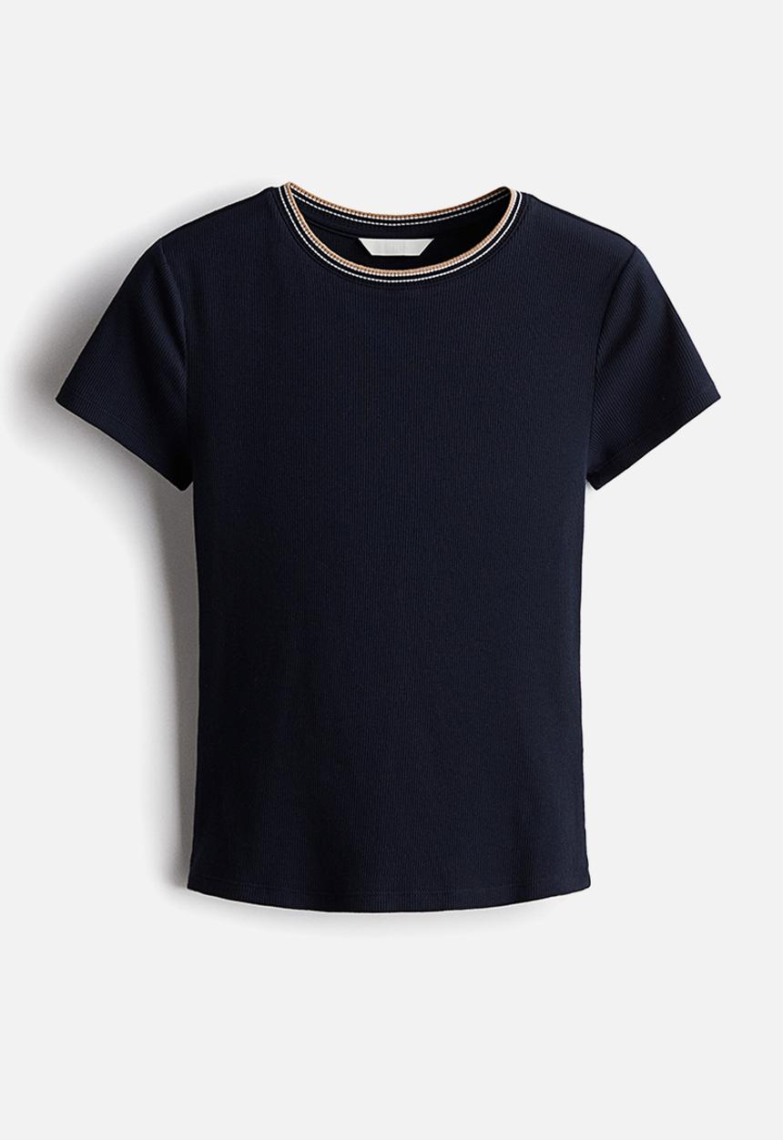 H&M - Rib-knit T-shirt - navy blue