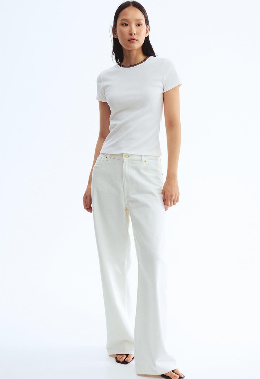 H&M - Rib-knit T-shirt - white