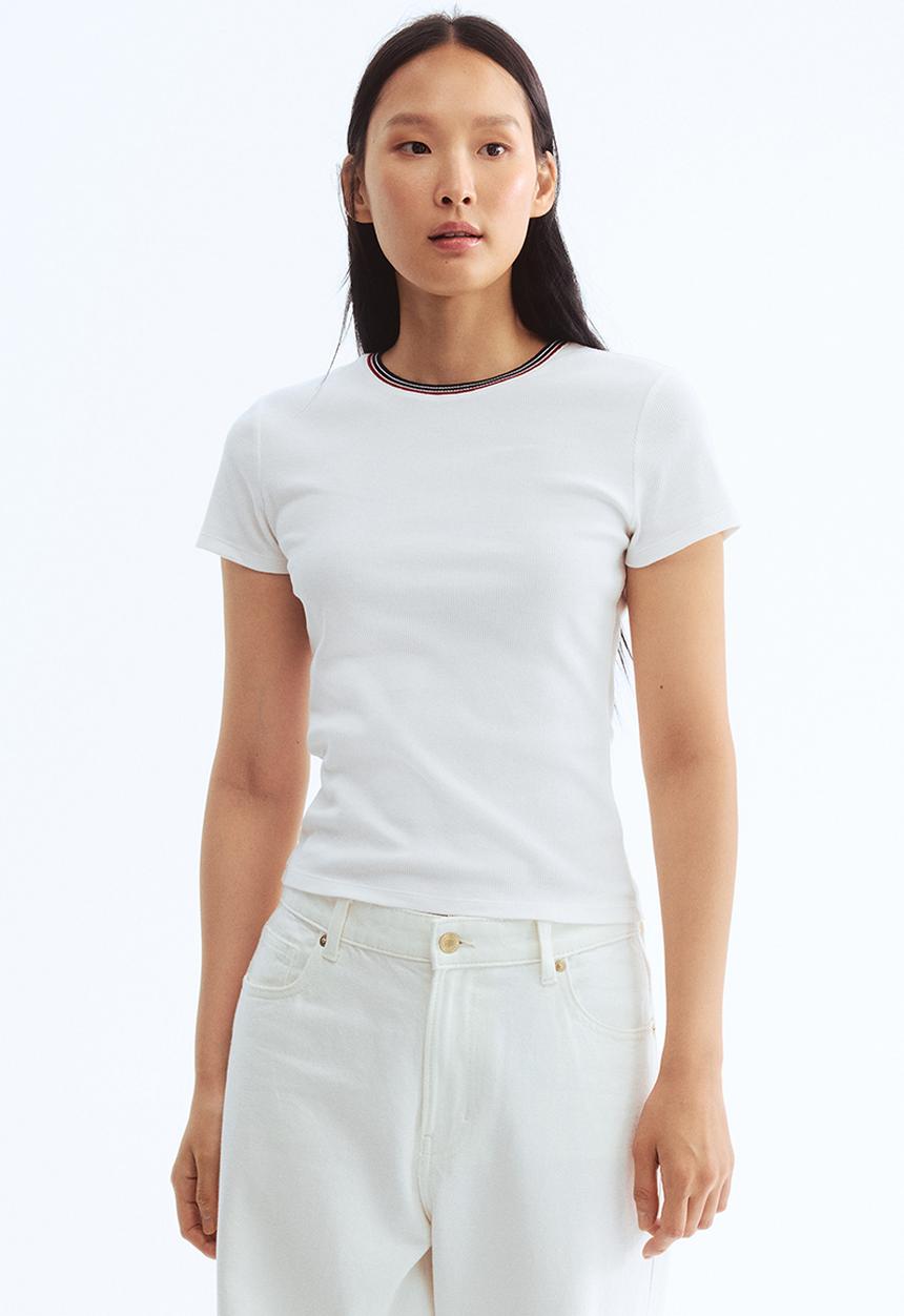 H&M - Rib-knit T-shirt - white
