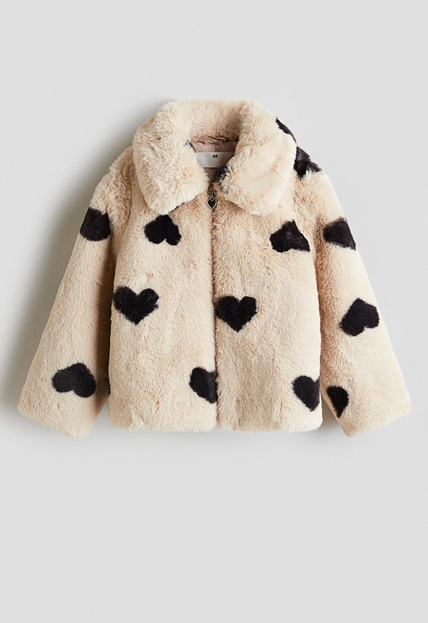 Fluffy jacket - light beige/hearts - 1308245001