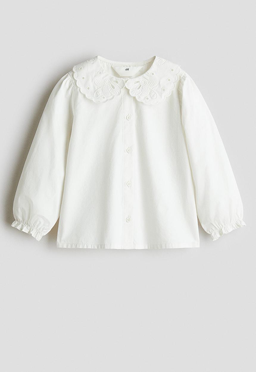 H&M - Embroidered peter pan-collared blouse - white