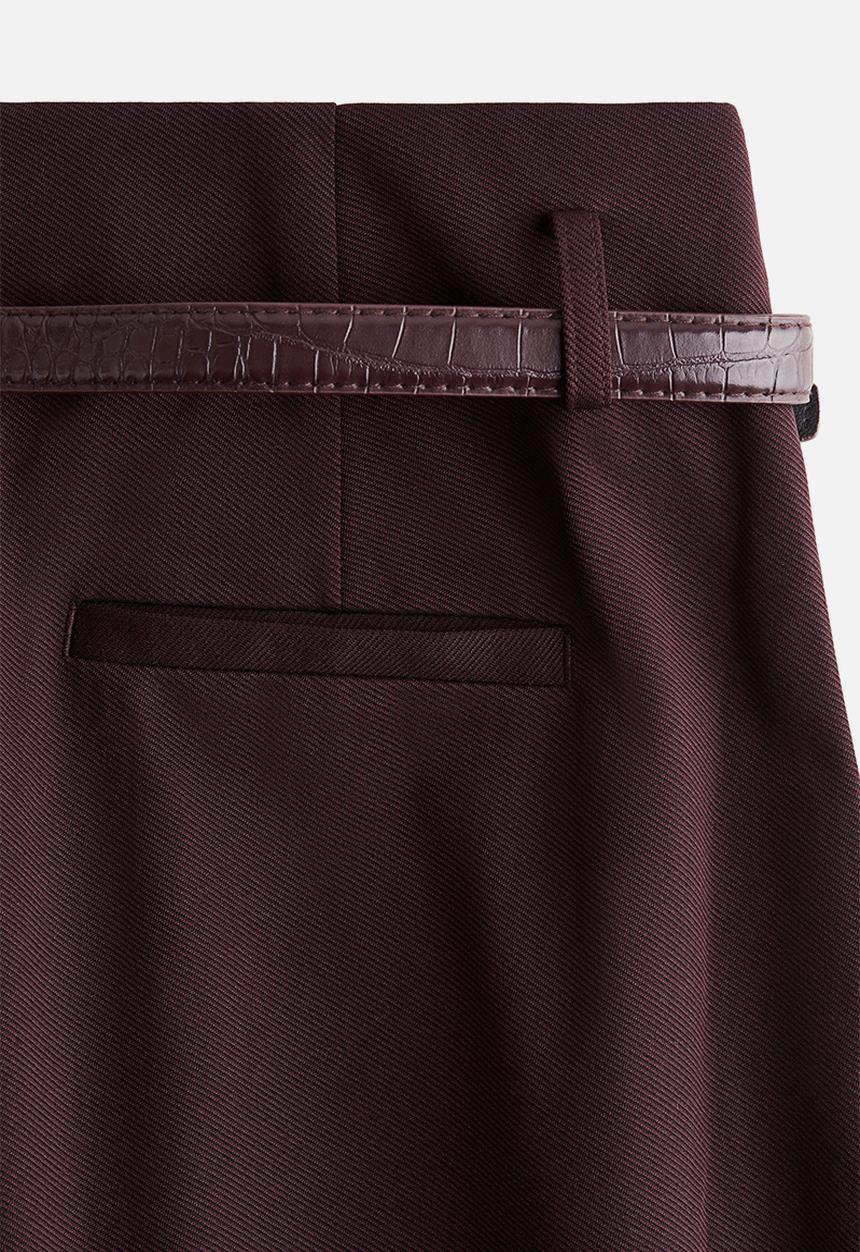 H&M - Belted twill trousers - burgundy