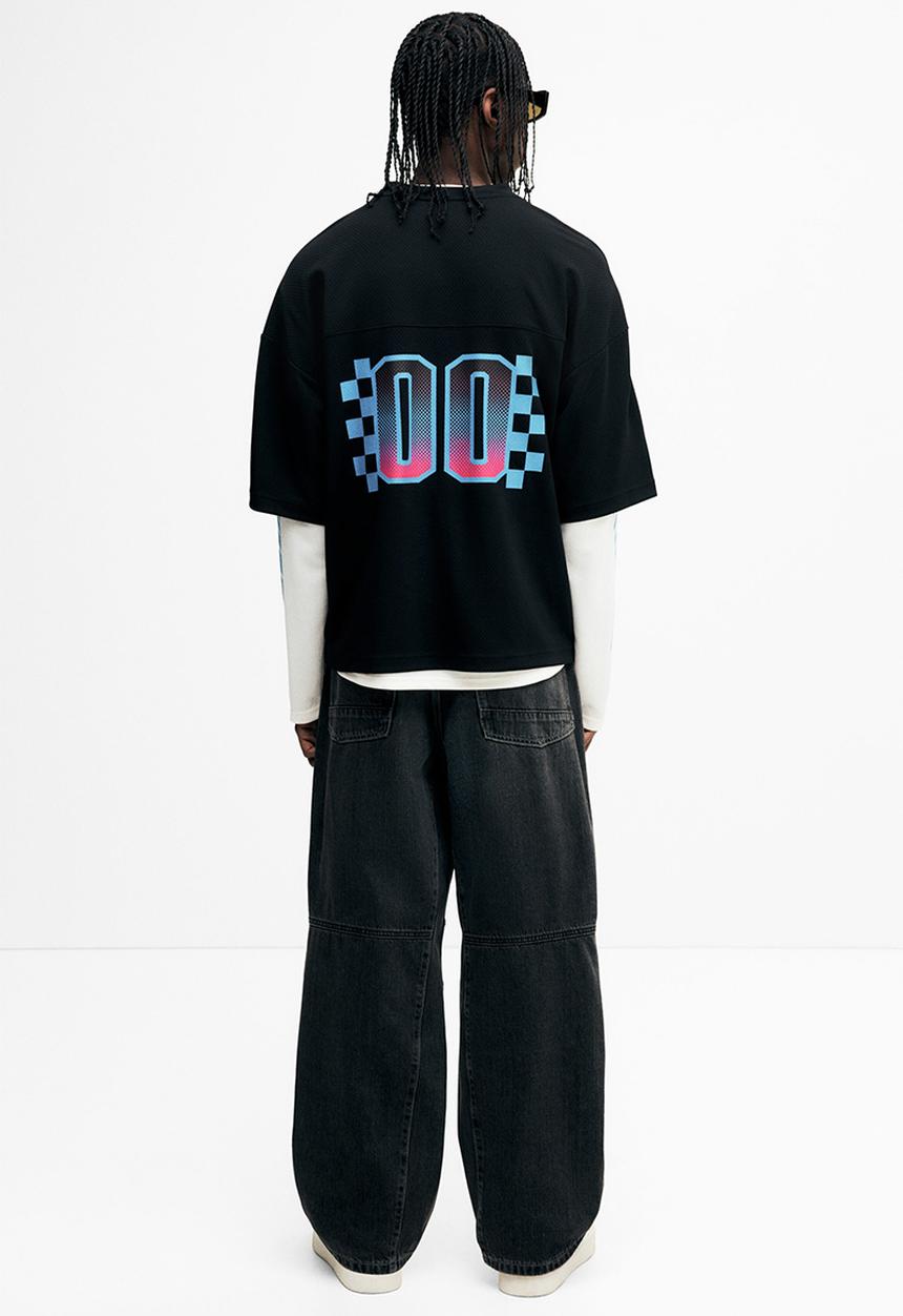 H&M - Oversized fit printed mesh t-shirt - black/txrt