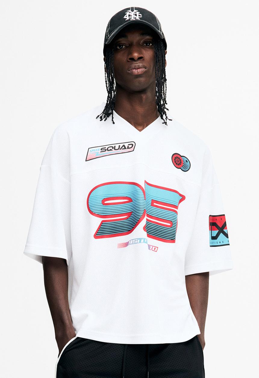 H&M - Oversized fit printed mesh t-shirt - white/95