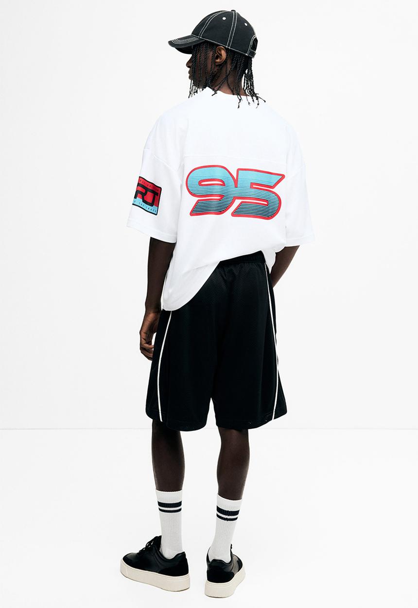 H&M - Oversized fit printed mesh t-shirt - white/95