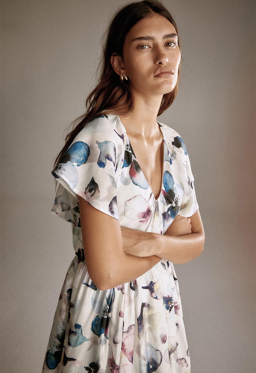 H&M - Flared-skirt dress - white/floral