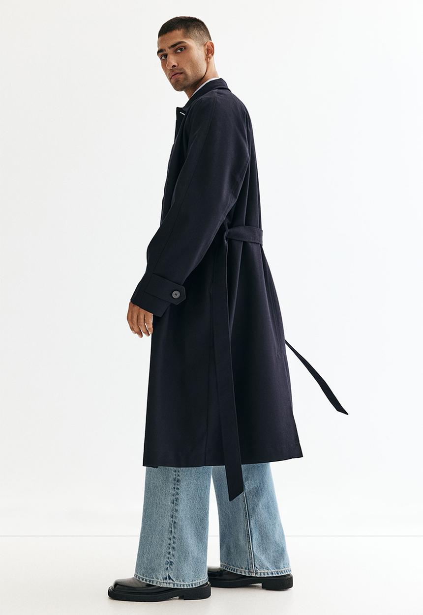 H&M - Loose fit belted mac-style coat - navy blue