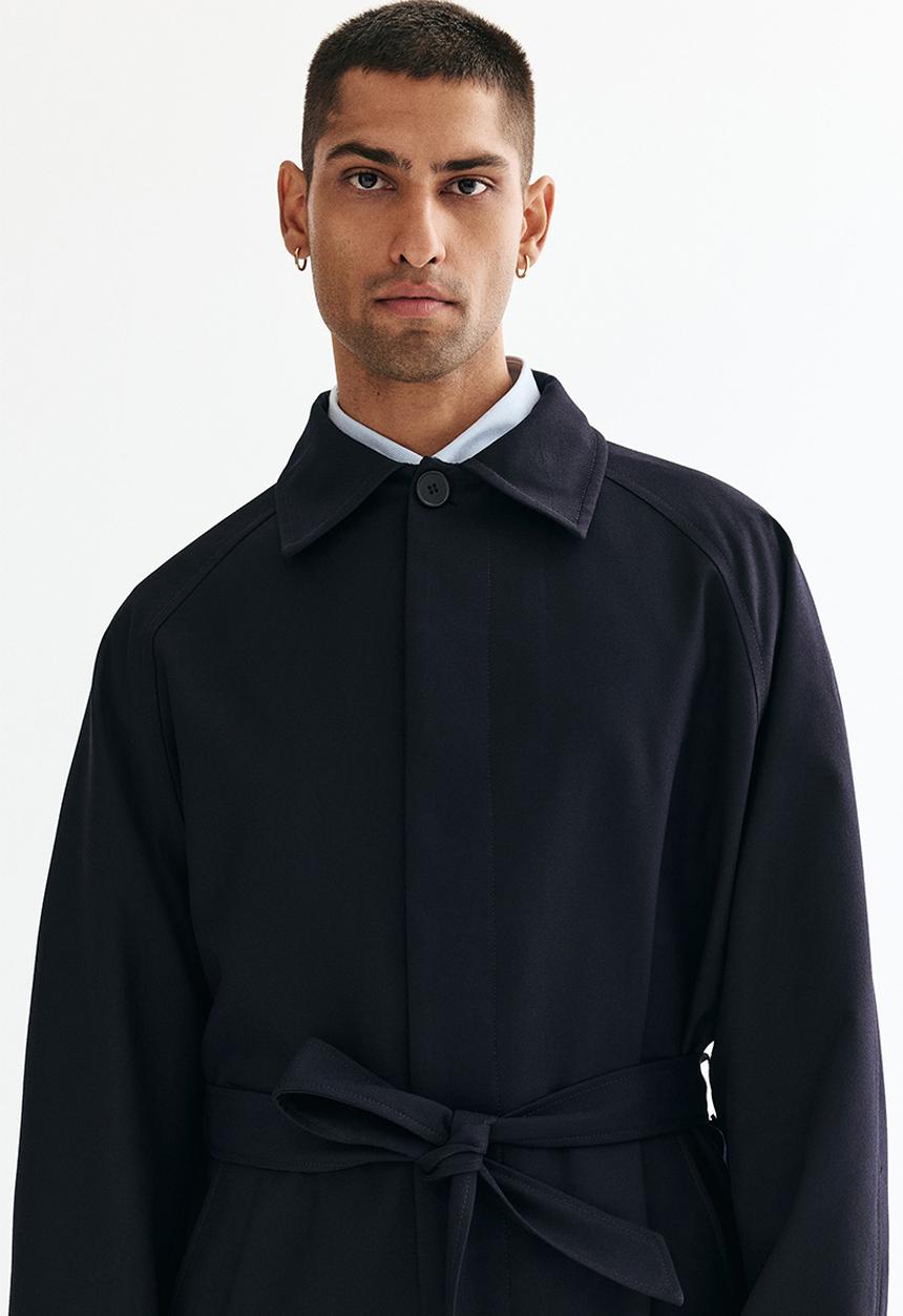 Loose fit belted mac-style coat - navy blue - 1310747001