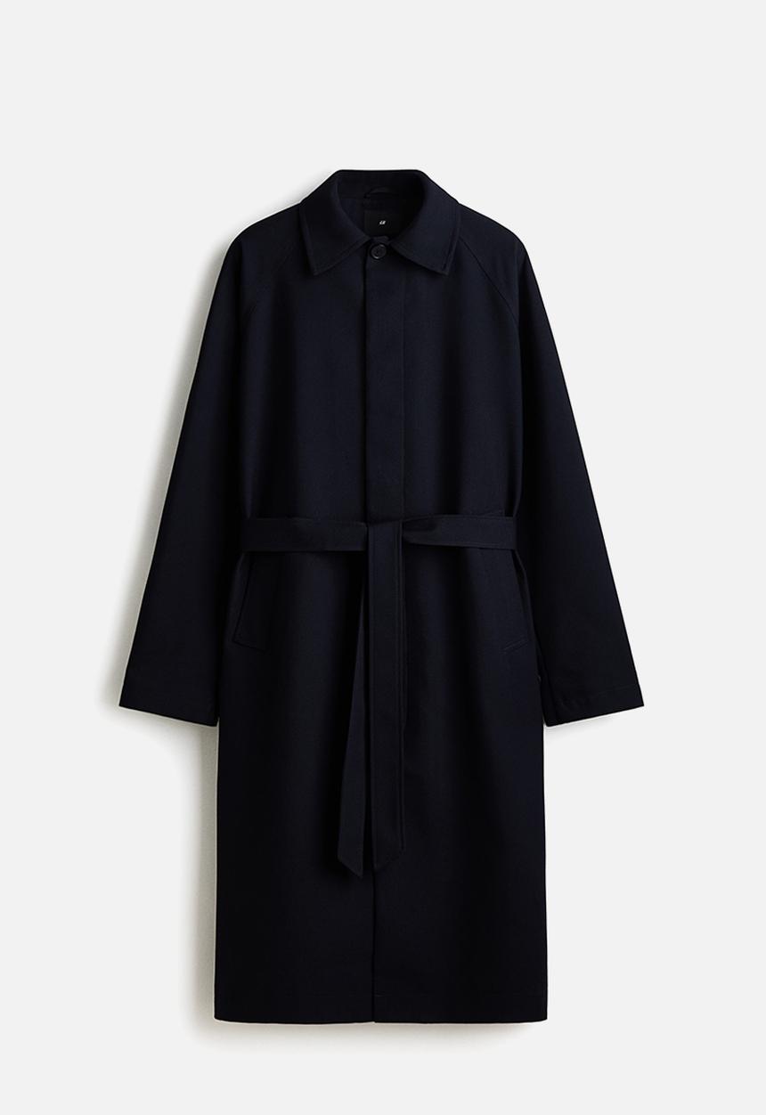 H&M - Loose fit belted mac-style coat - navy blue